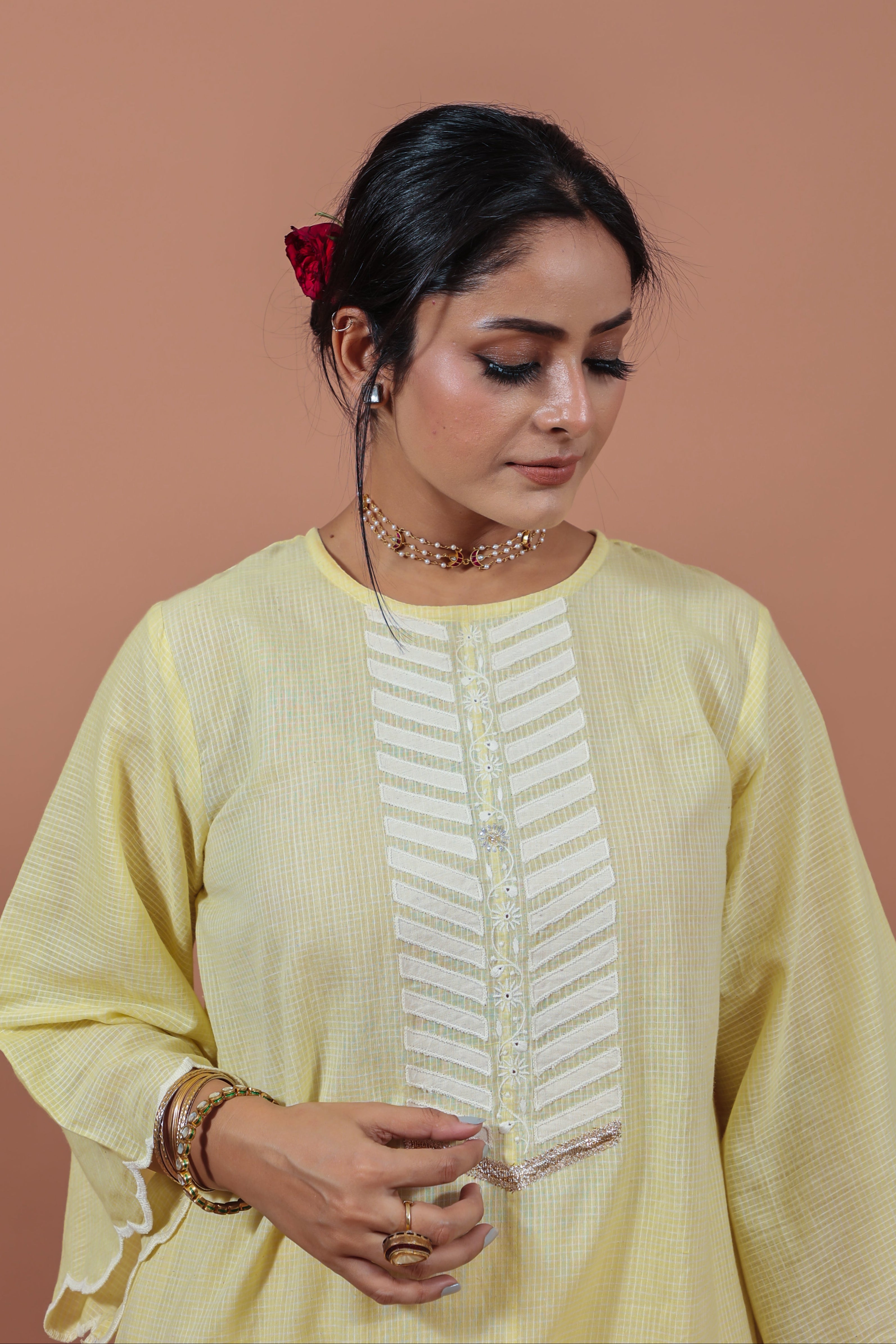 Lemon Yellow Applique Kurta