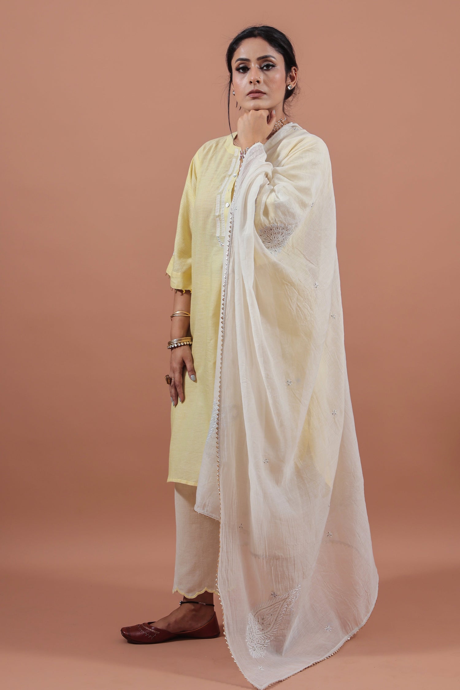 Ivory Chikankari Chaand Dupatta