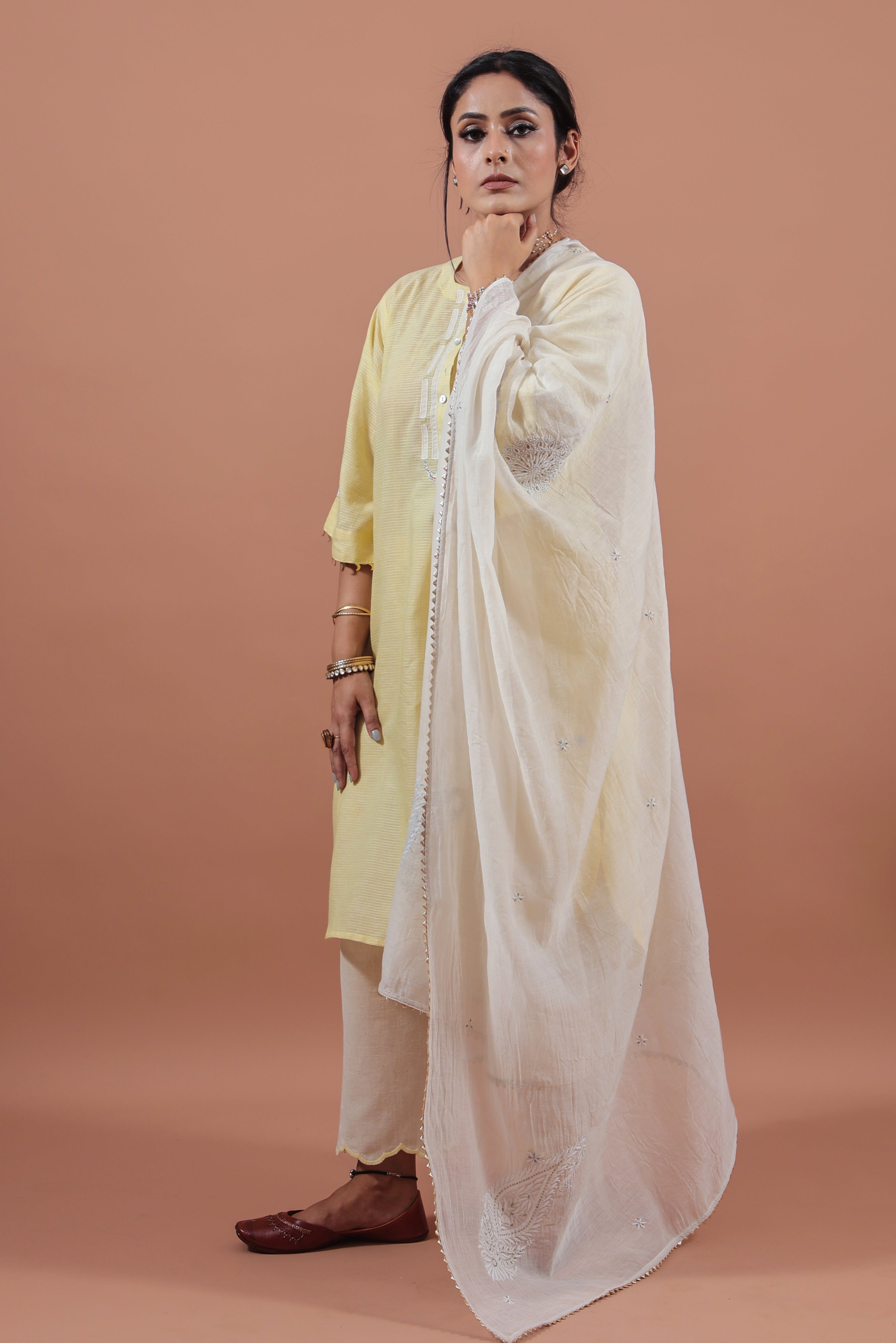 Ivory Chikankari Chaand Dupatta