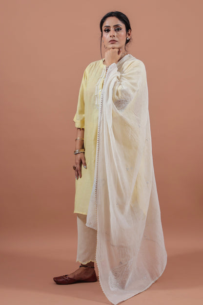 Ivory Chikankari Chaand Dupatta
