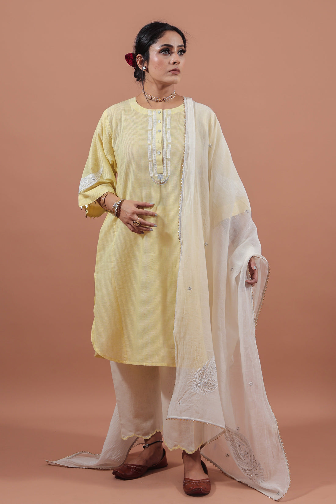 Ivory Chikankari Chaand Dupatta