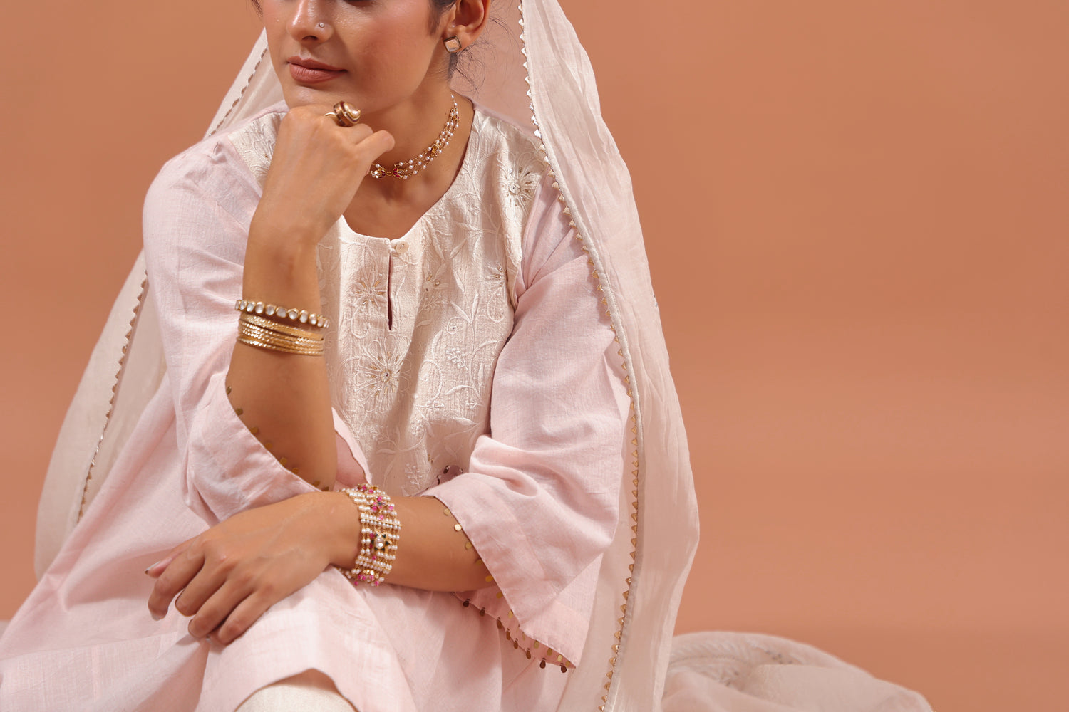 Ivory Chikankari Chaand Dupatta