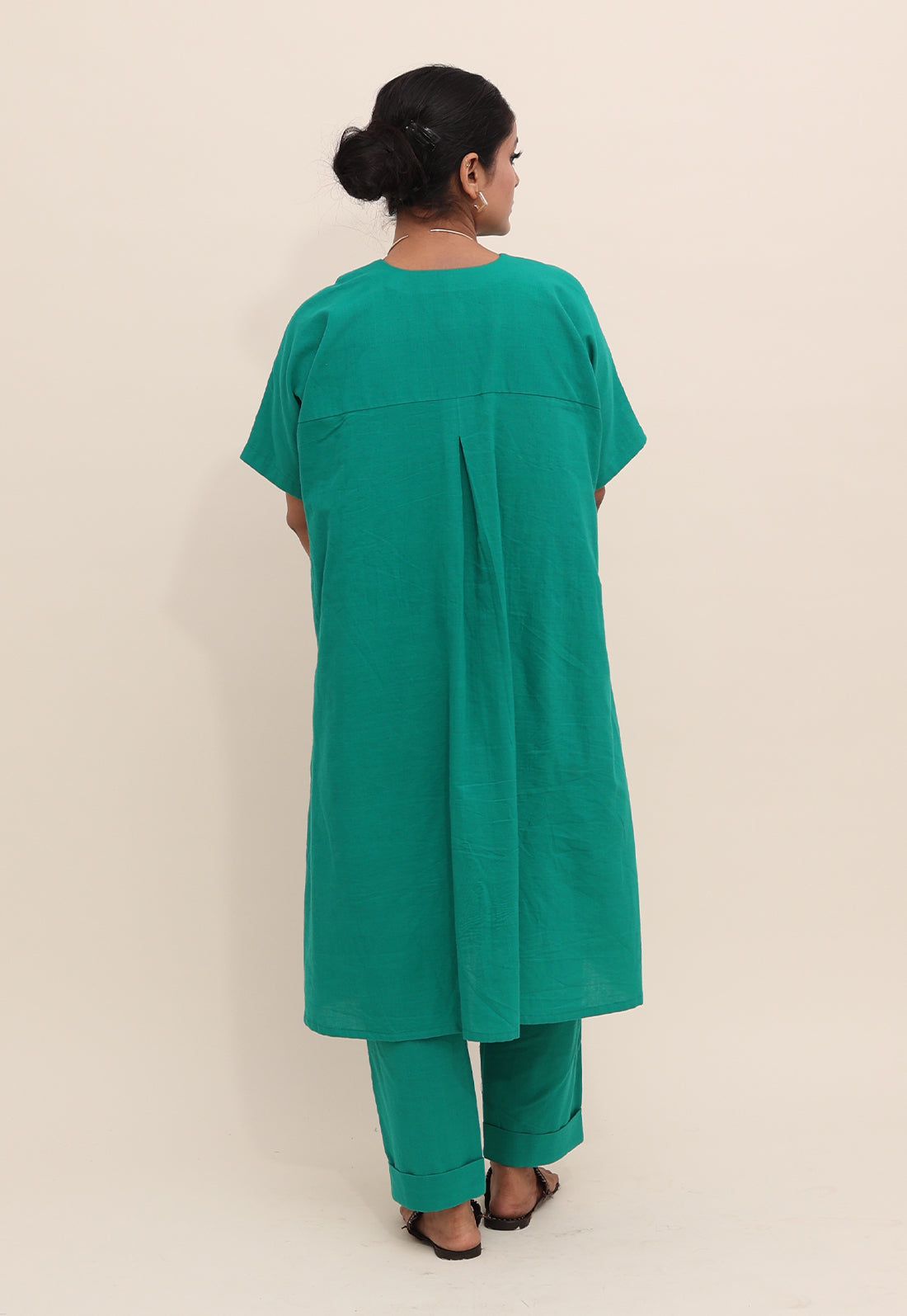 Solid Green V-Neck Co-ord Set