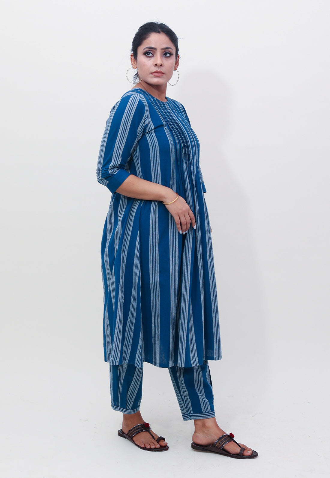 Blue Striped Pleated Co-ord Set