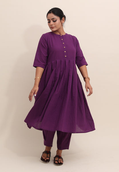 Solid Purple Box-Pleated Co-ord Set