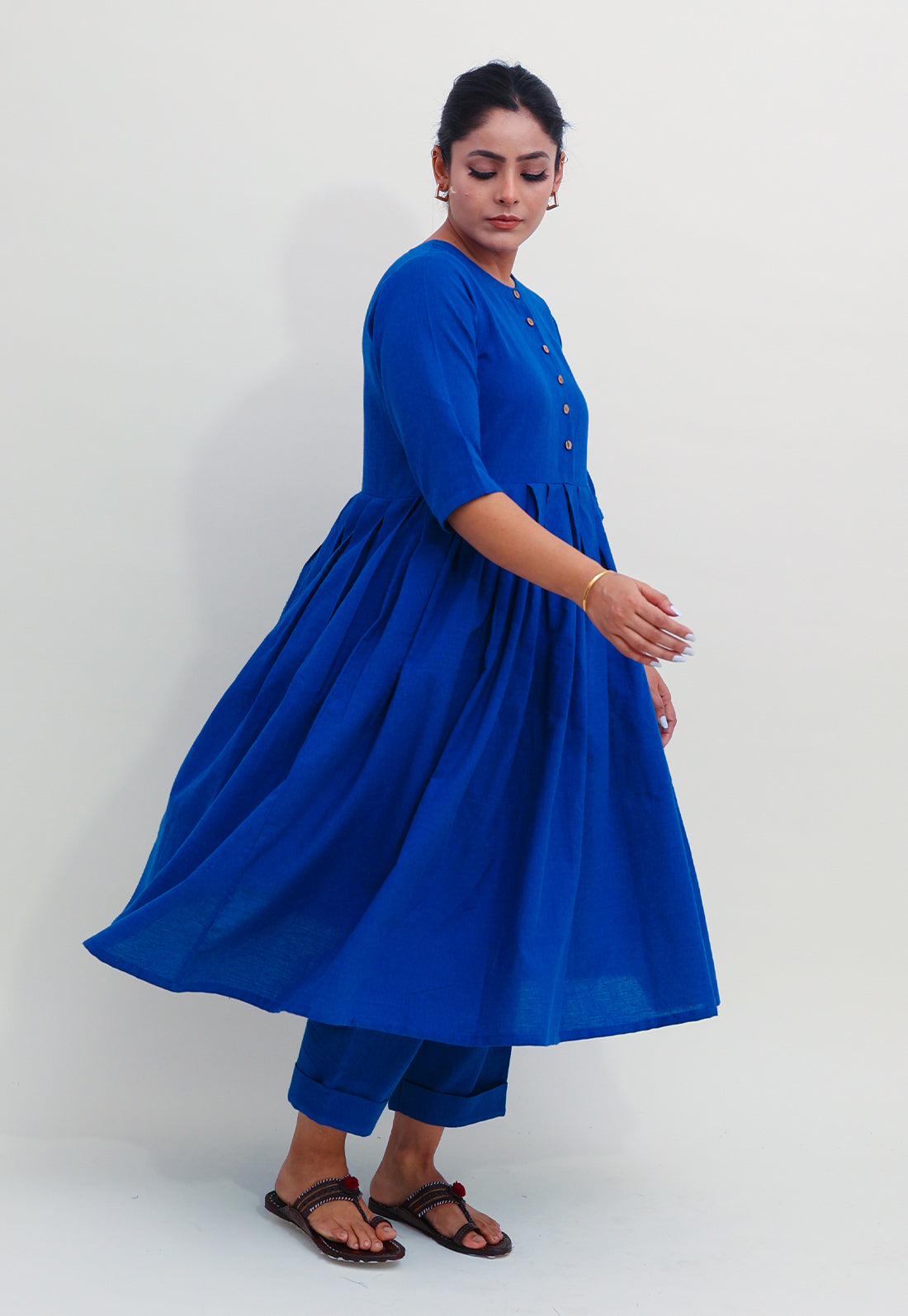 Solid Blue Box Pleated Co-ord Set