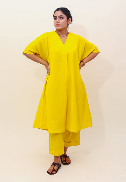 Solid Yellow V-Neck Co-ord Set