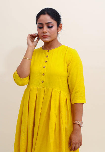 Solid Yellow Box-Pleated Co-ord Set