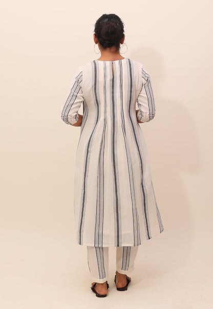 White and Black Striped Smocking Co-ord Set