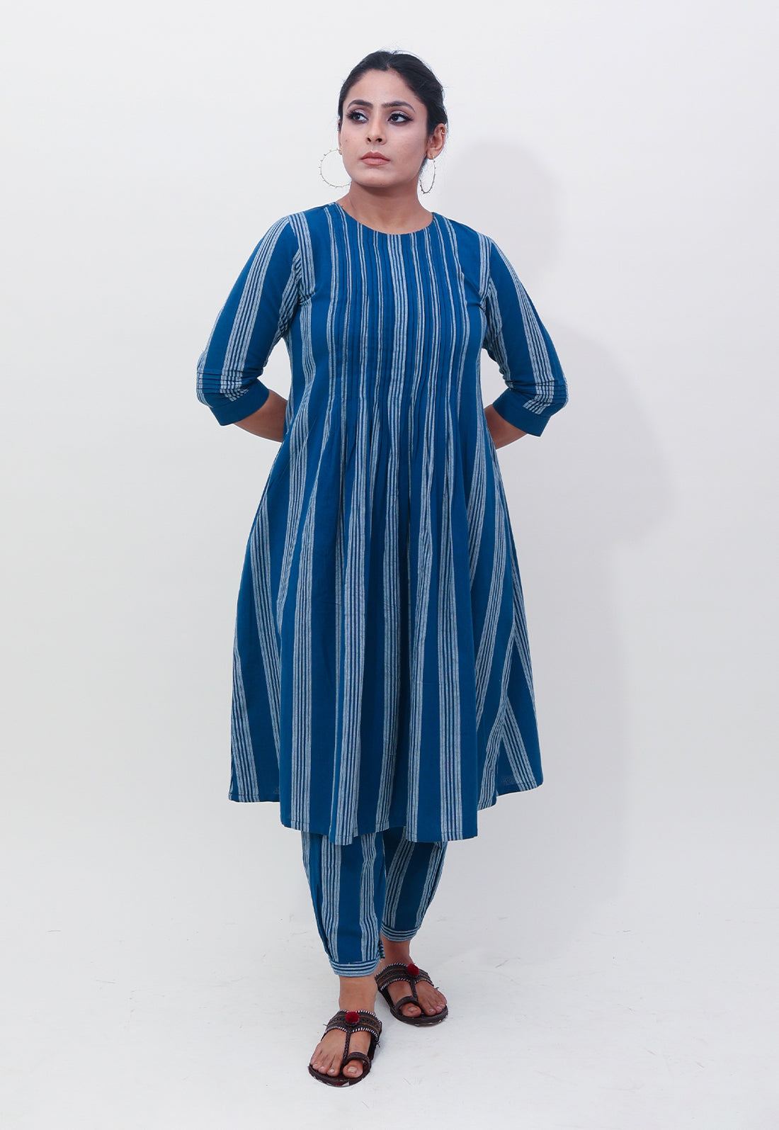 Blue Striped Pleated Co-ord Set