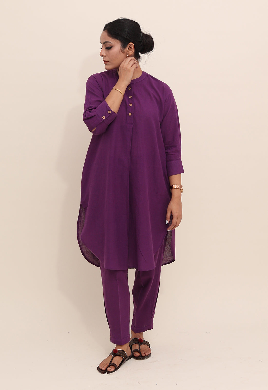 Solid Purple Drop-Shoulder Kurta