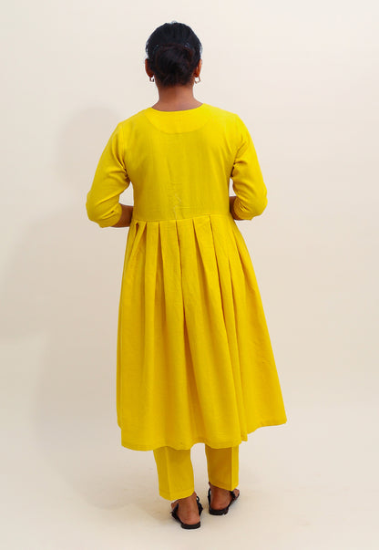 Solid Yellow Box-Pleated Co-ord Set