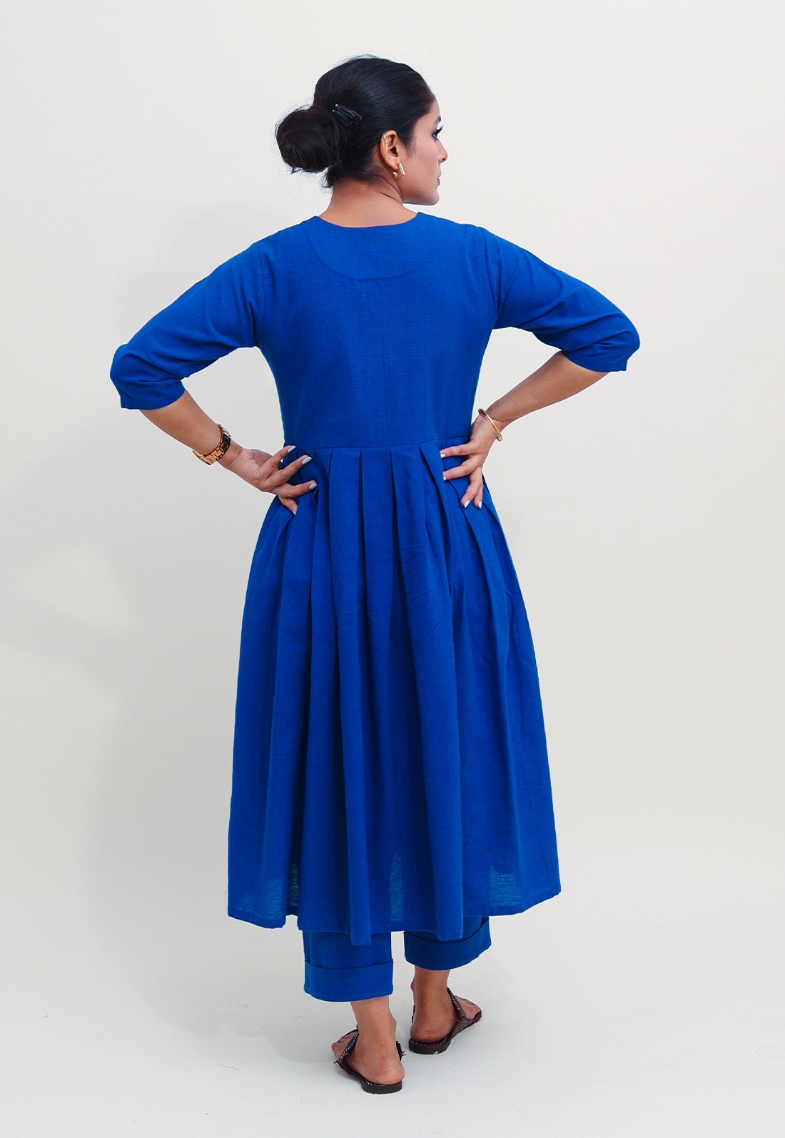 Solid Blue Box Pleated Co-ord Set