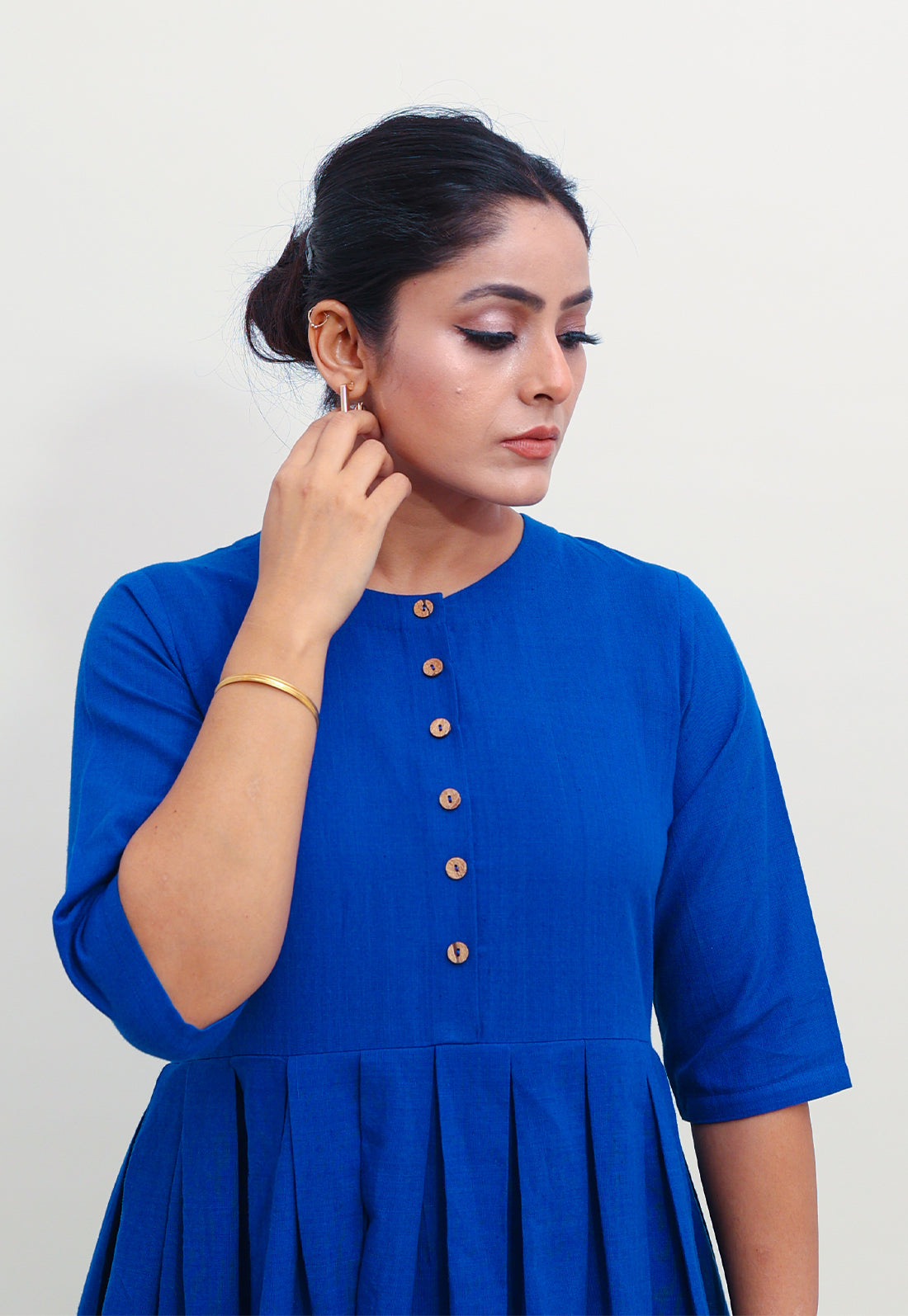 Solid Blue Box Pleated Co-ord Set