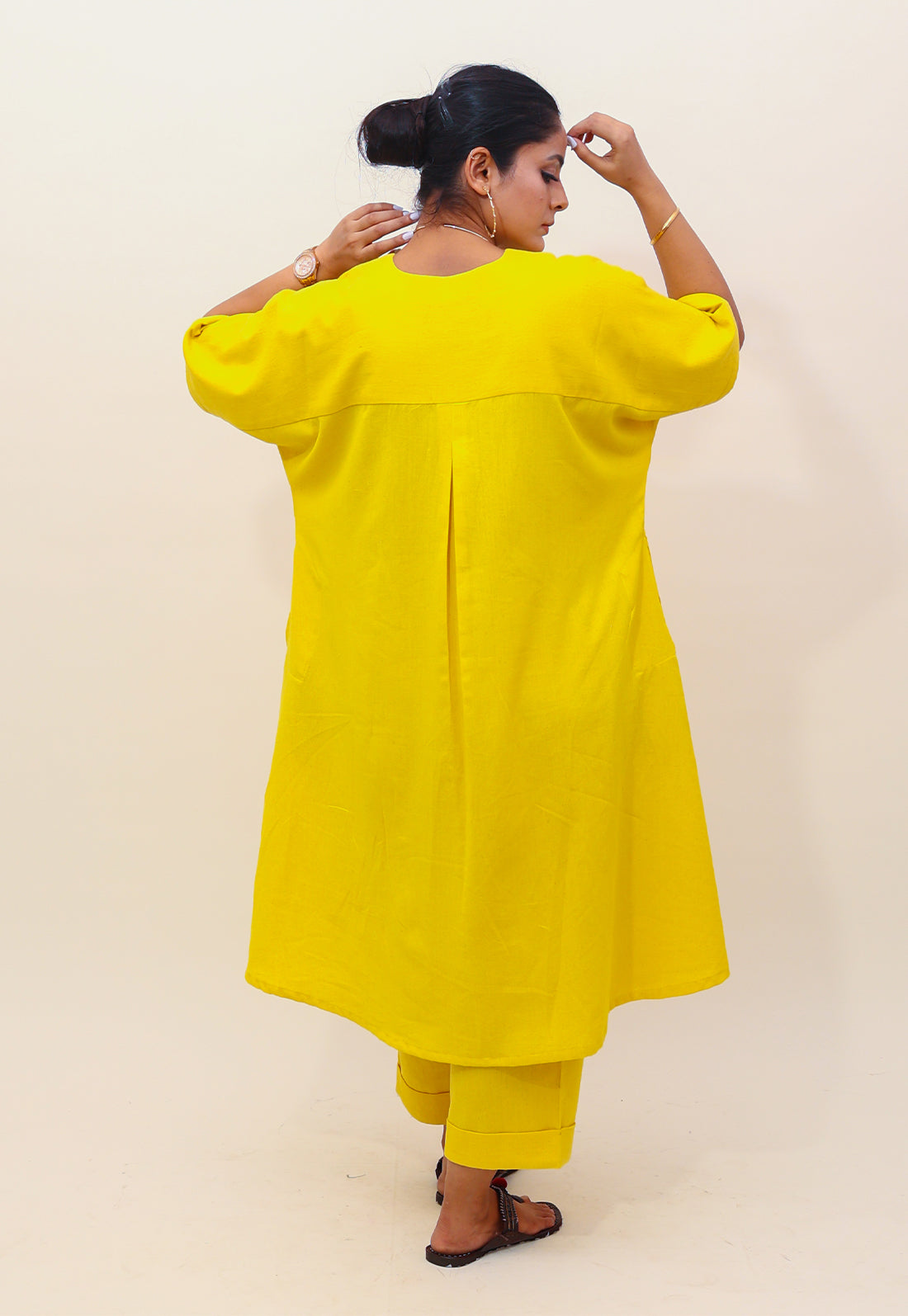 Solid Yellow V-Neck Co-ord Set