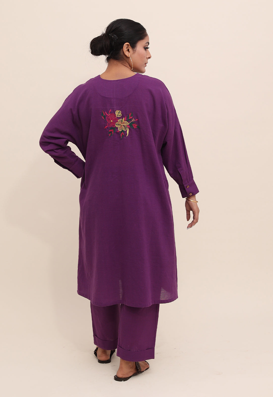 Solid Purple Embroidered Choga Co-ord Set