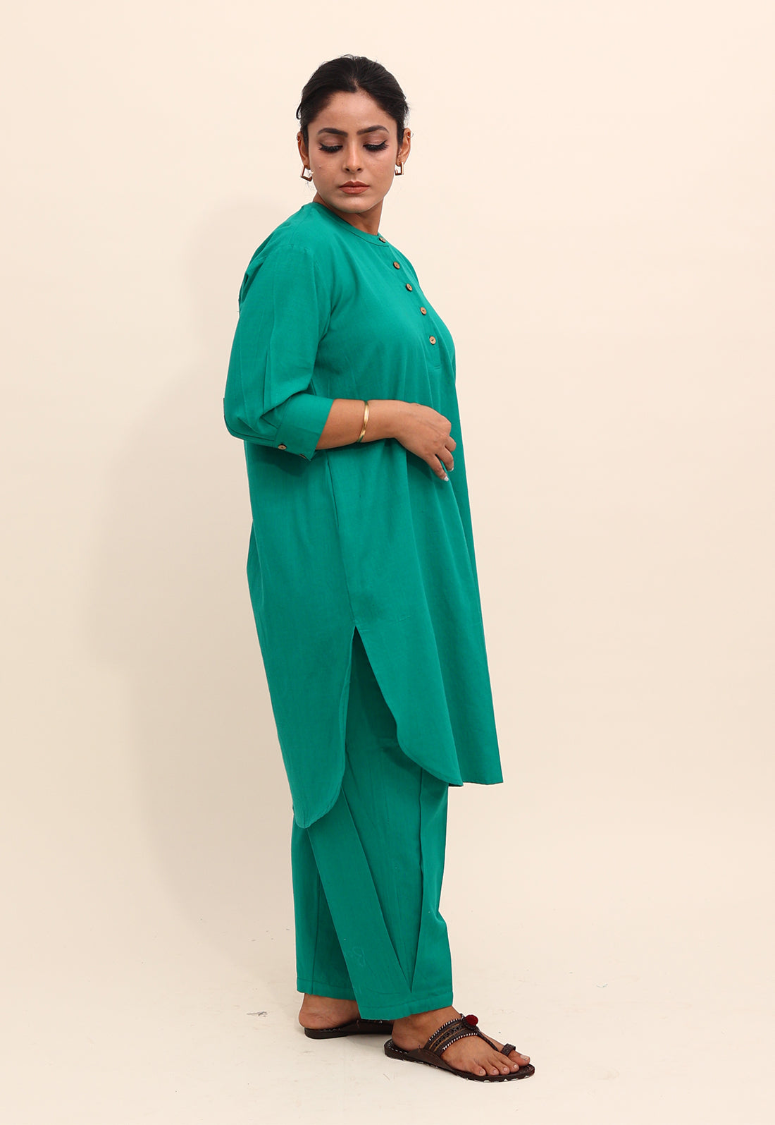 Solid Green Drop-Shoulder Co-ord Set