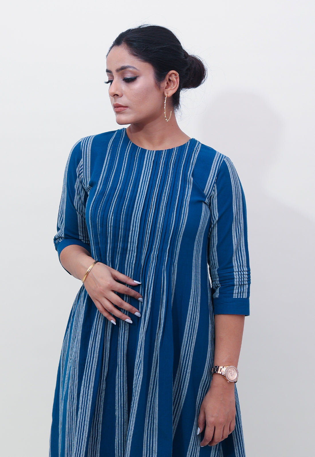 Blue Striped Pleated Co-ord Set