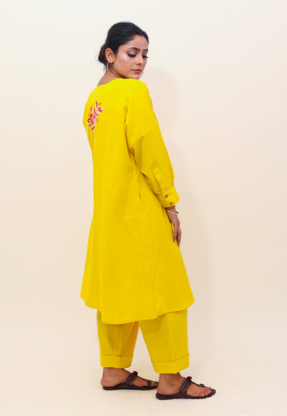 Solid Yellow Embroidered Choga Co-ord Set