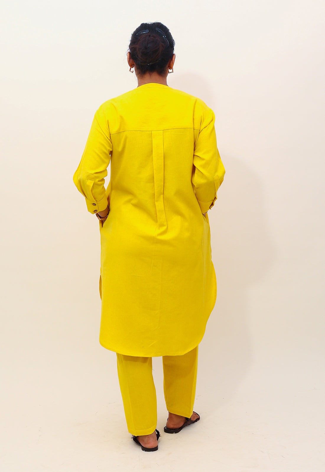 Solid Yellow Drop-Shoulder Co-ord Set