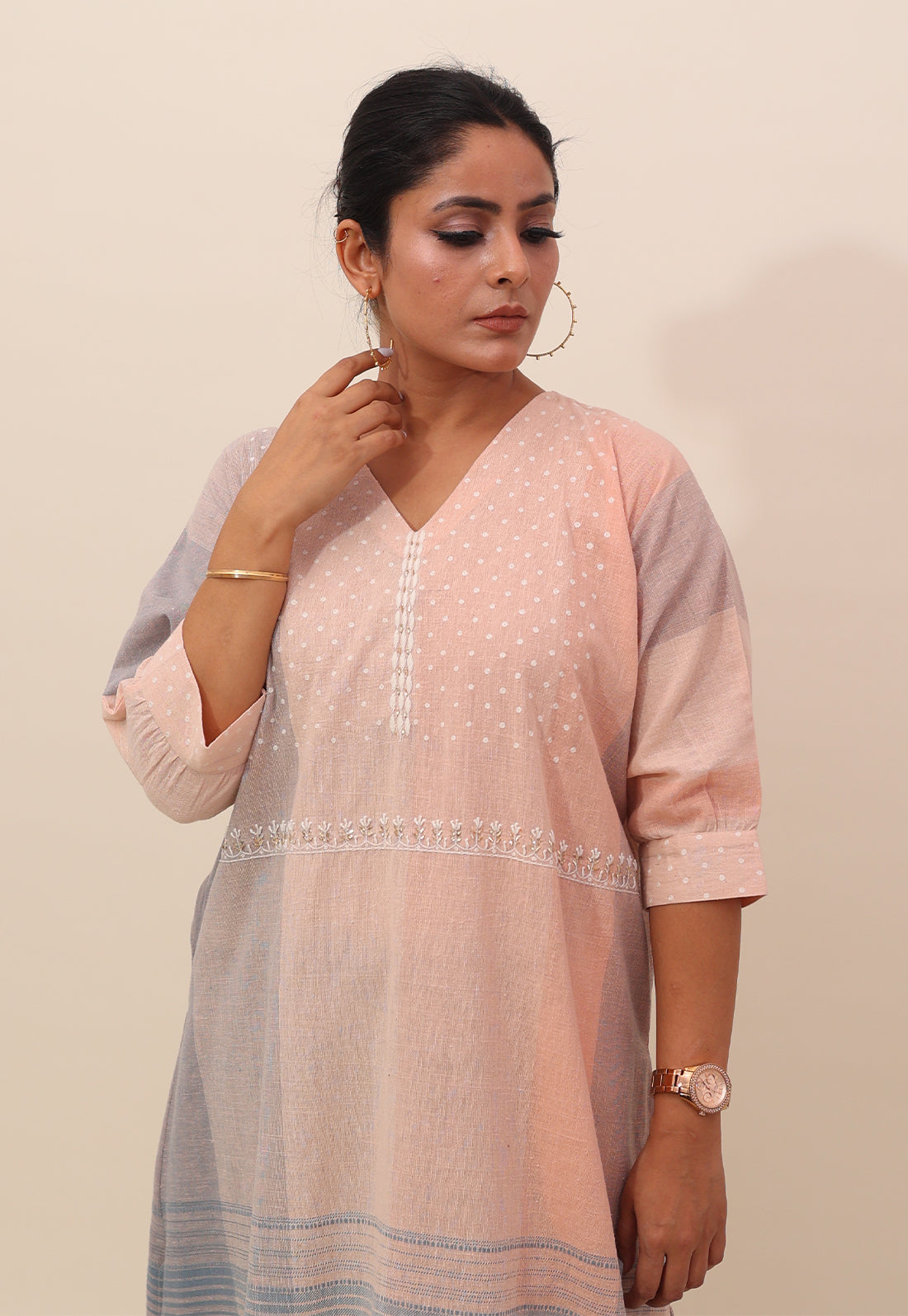 Peach Embroidered Choga Co-ord Set