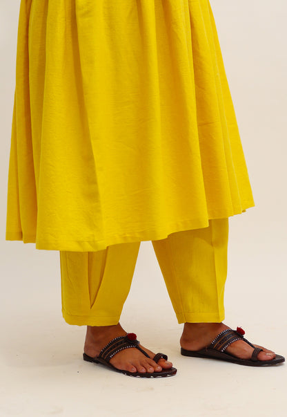 Solid Yellow Box-Pleated Co-ord Set