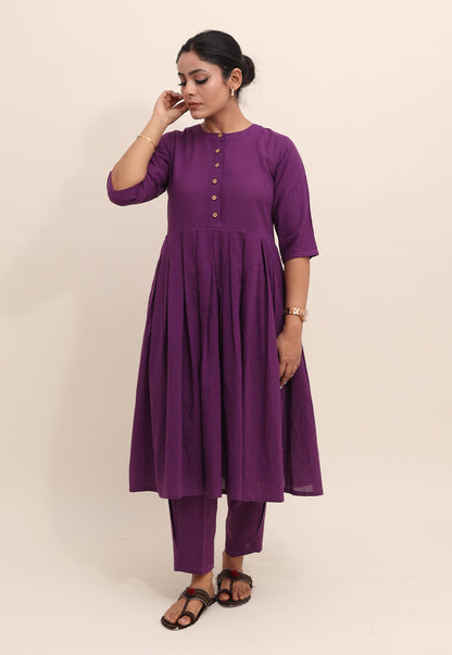 Solid Purple Box-Pleated Co-ord Set