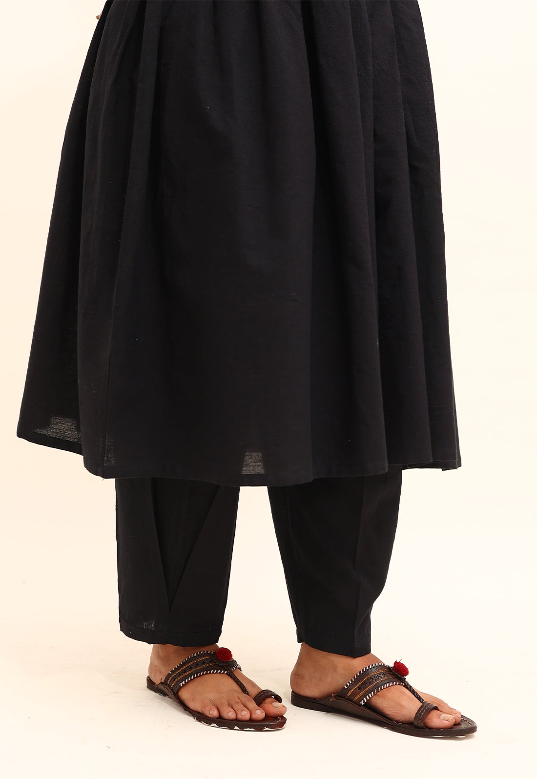 Solid Black Box-Pleated Co-ord Set