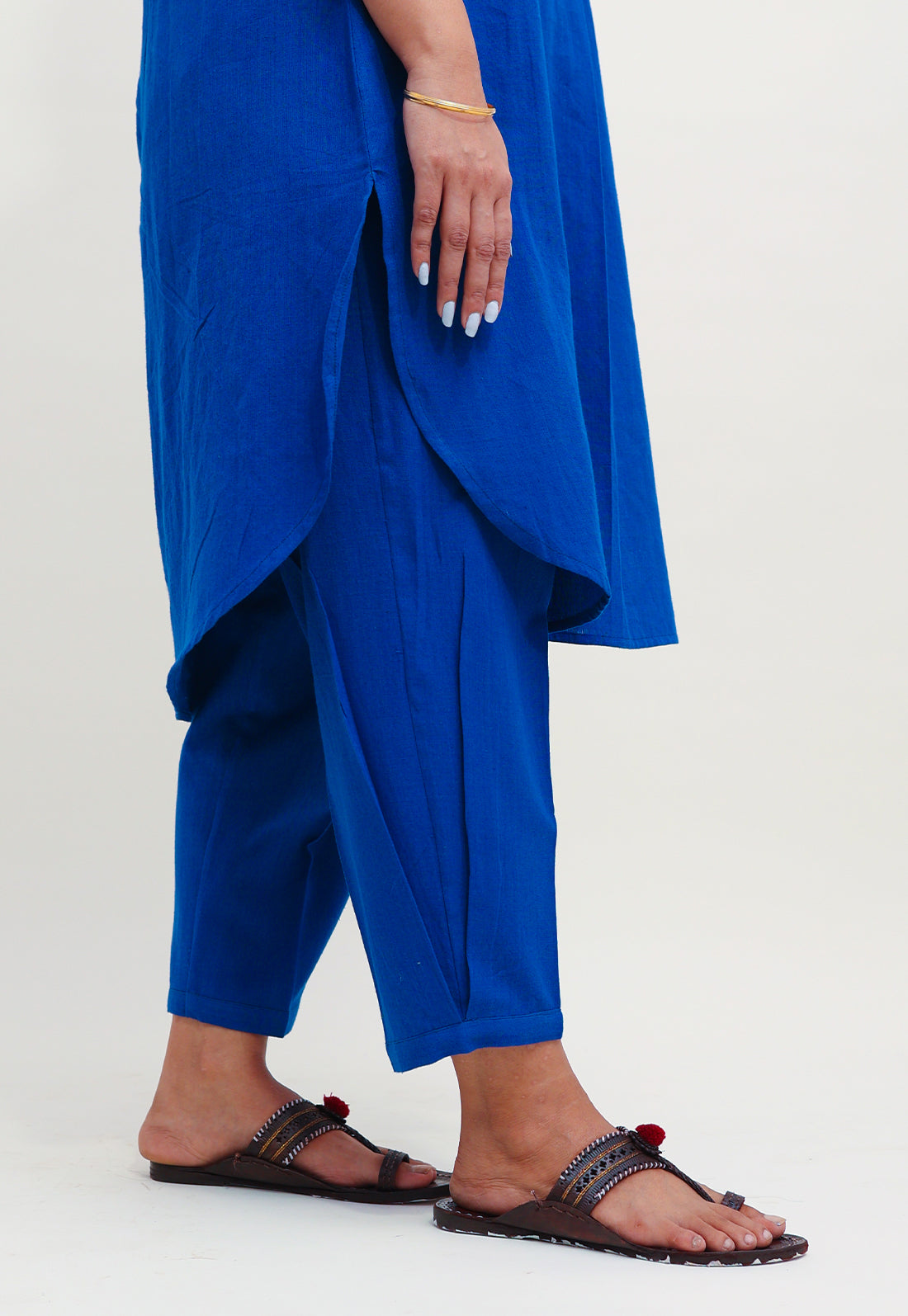 Solid Blue Box Pleated Bottom