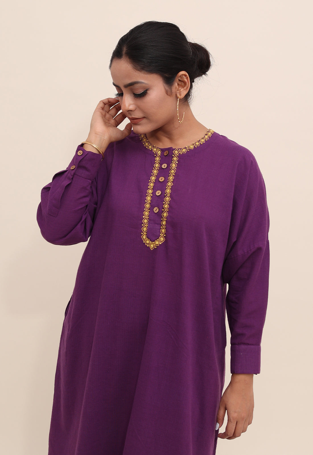 Solid Purple Embroidered Choga Co-ord Set