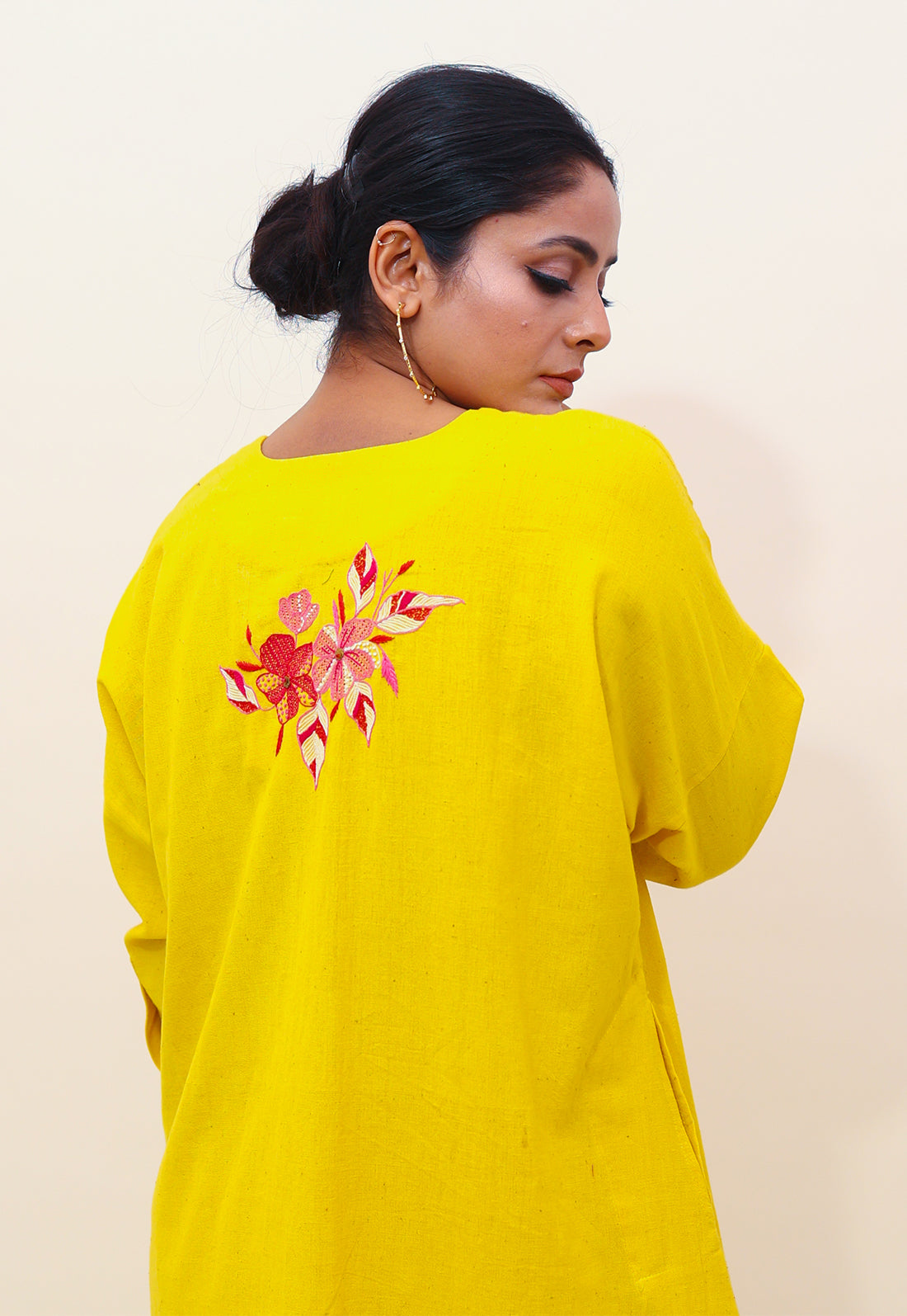 Solid Yellow Embroidered Choga Co-ord Set