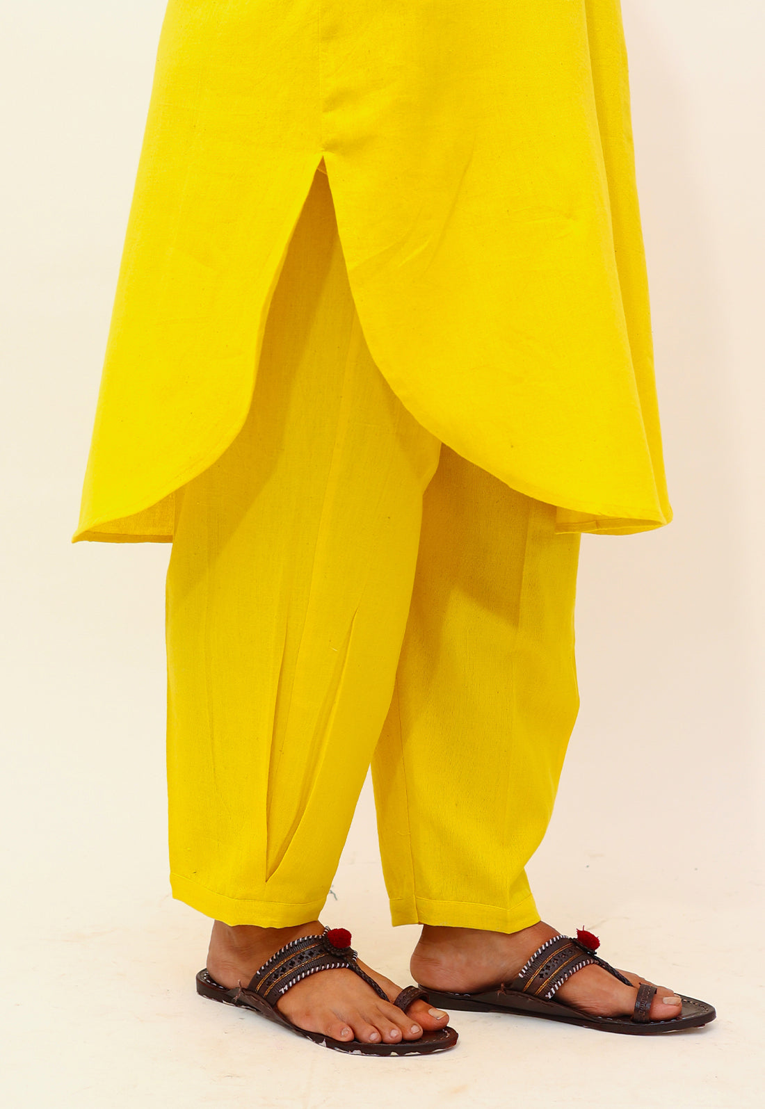 Solid Yellow Drop-Shoulder Co-ord Set