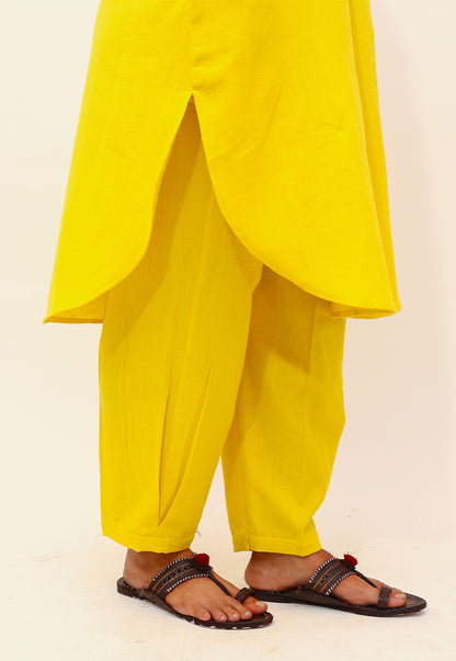 Solid Yellow Drop-Shoulder Co-ord Set