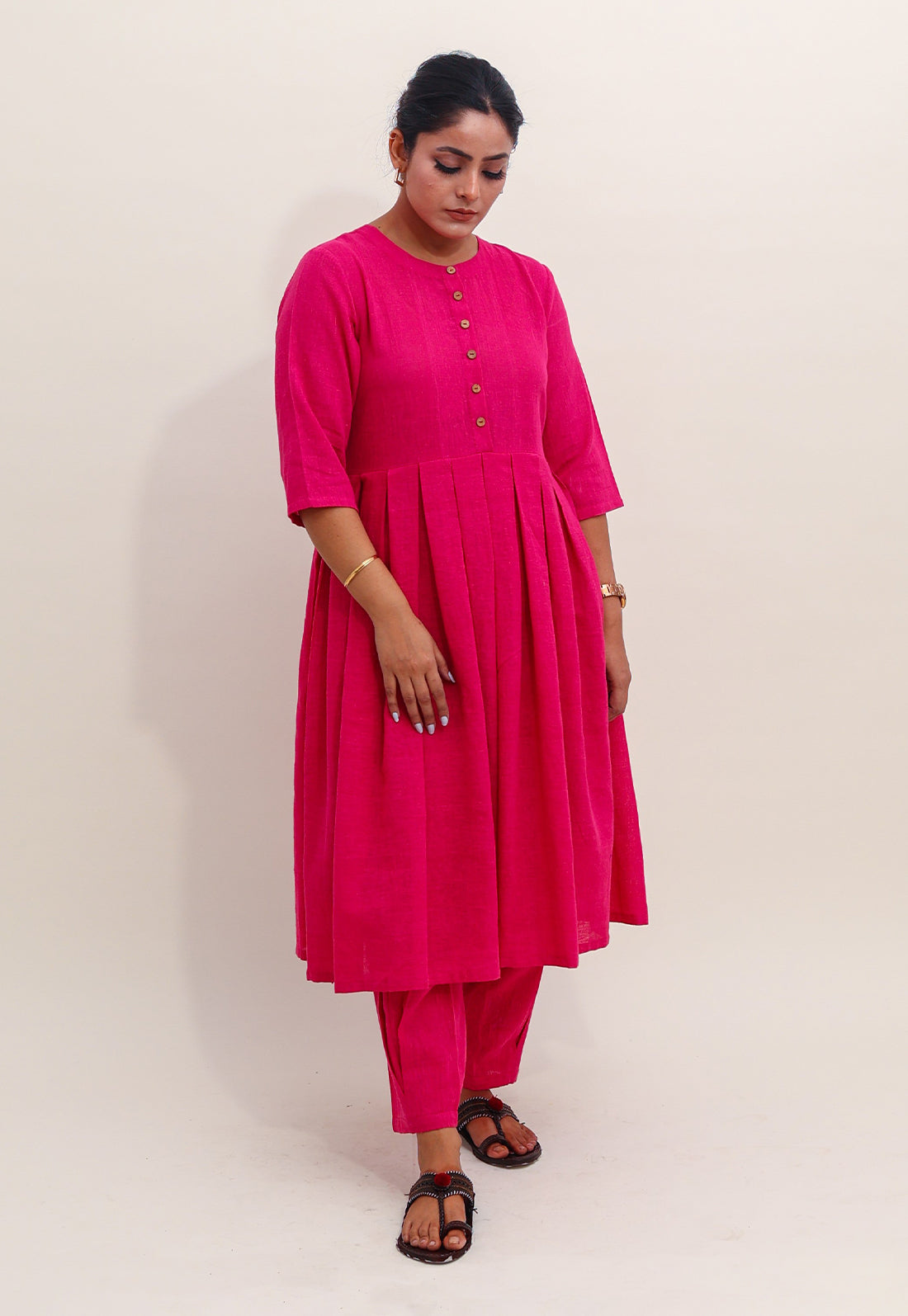 Solid Pink Box-Pleated Co-ord Set