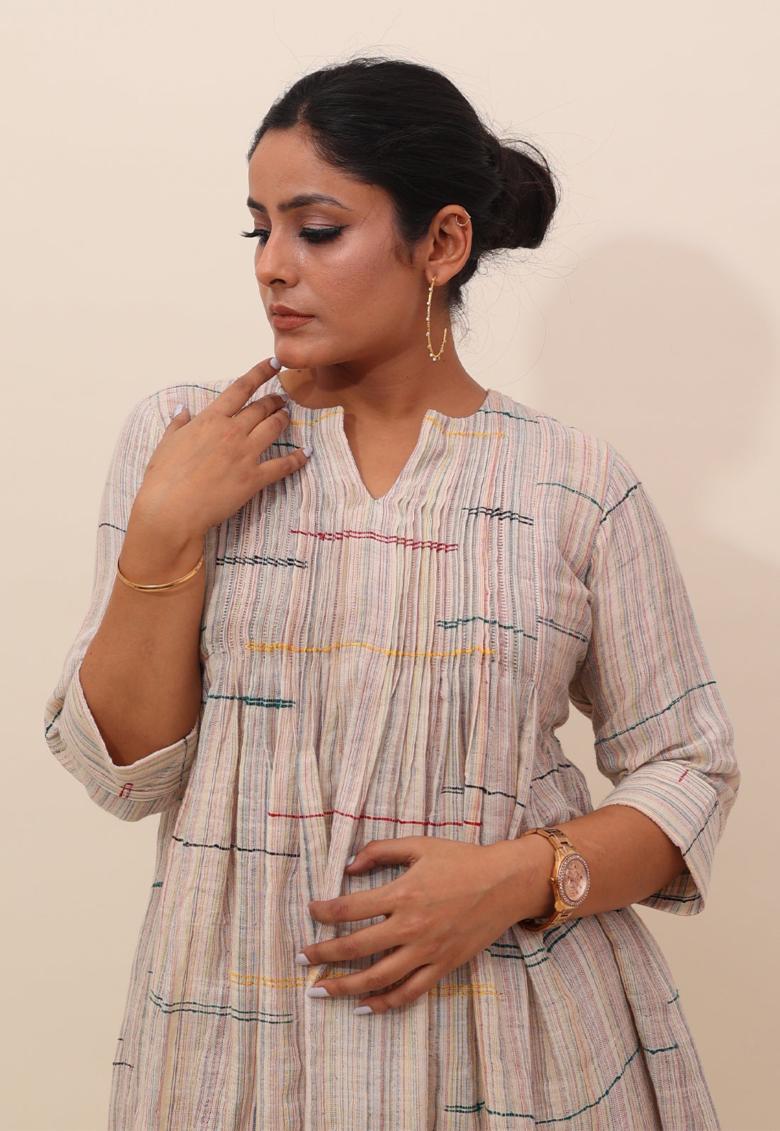 White Multi-Coloured Striped Kurta