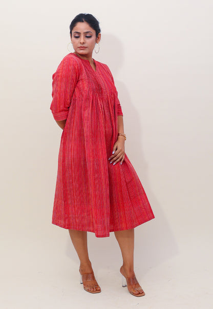 Red Striped Pleated Co-ord Set