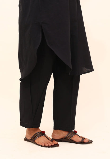 Solid Black Drop-Shoulder Co-ord Set With Black Pant