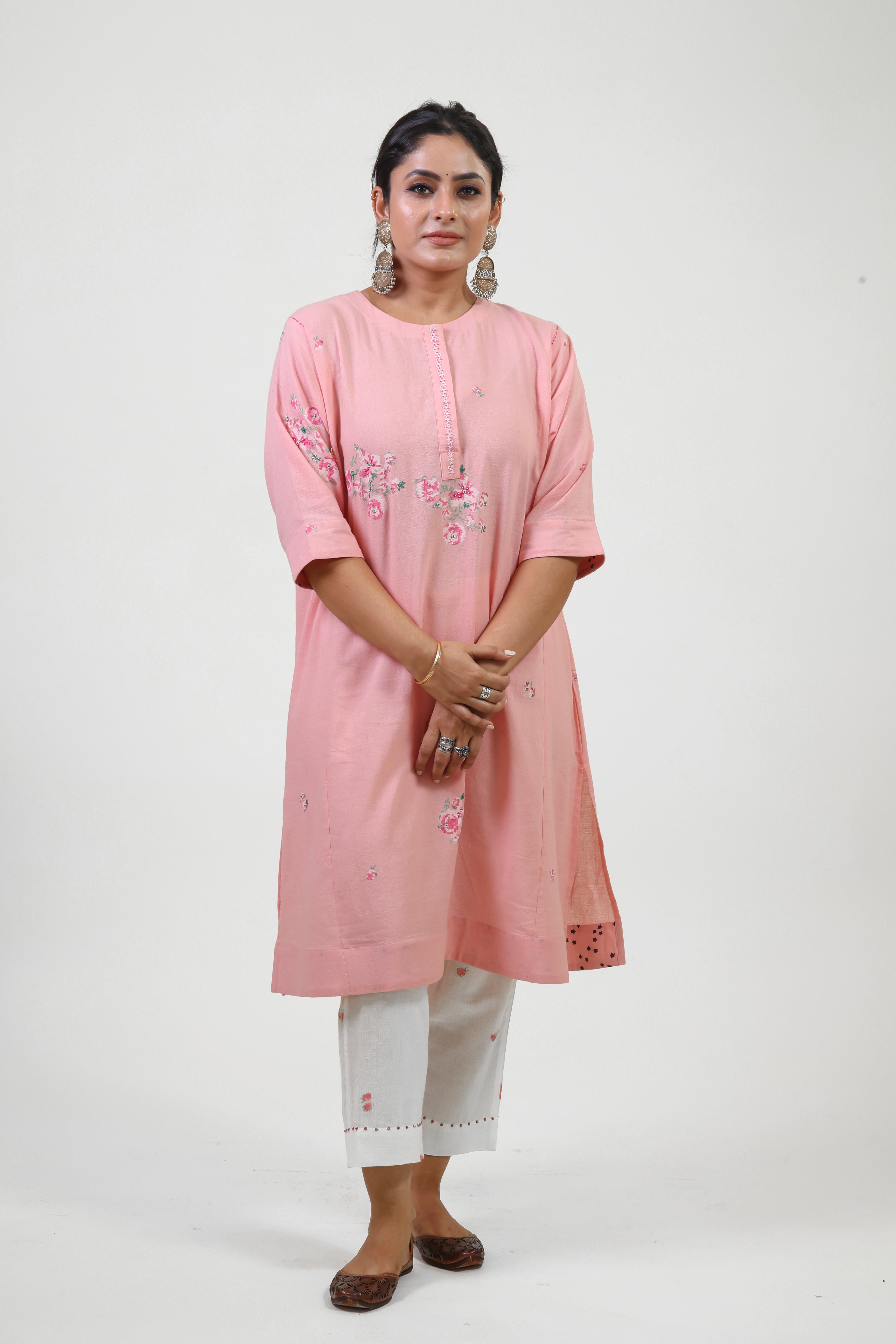 Pink floral choga bloom kurta