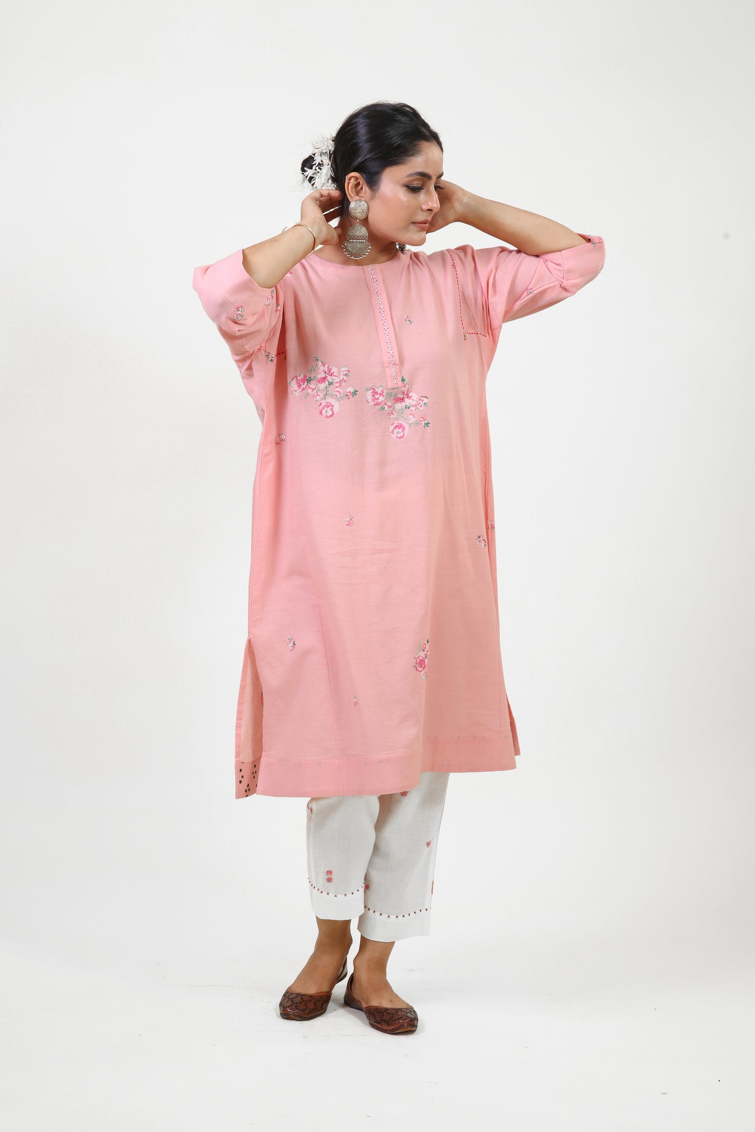 Pink floral choga bloom kurta