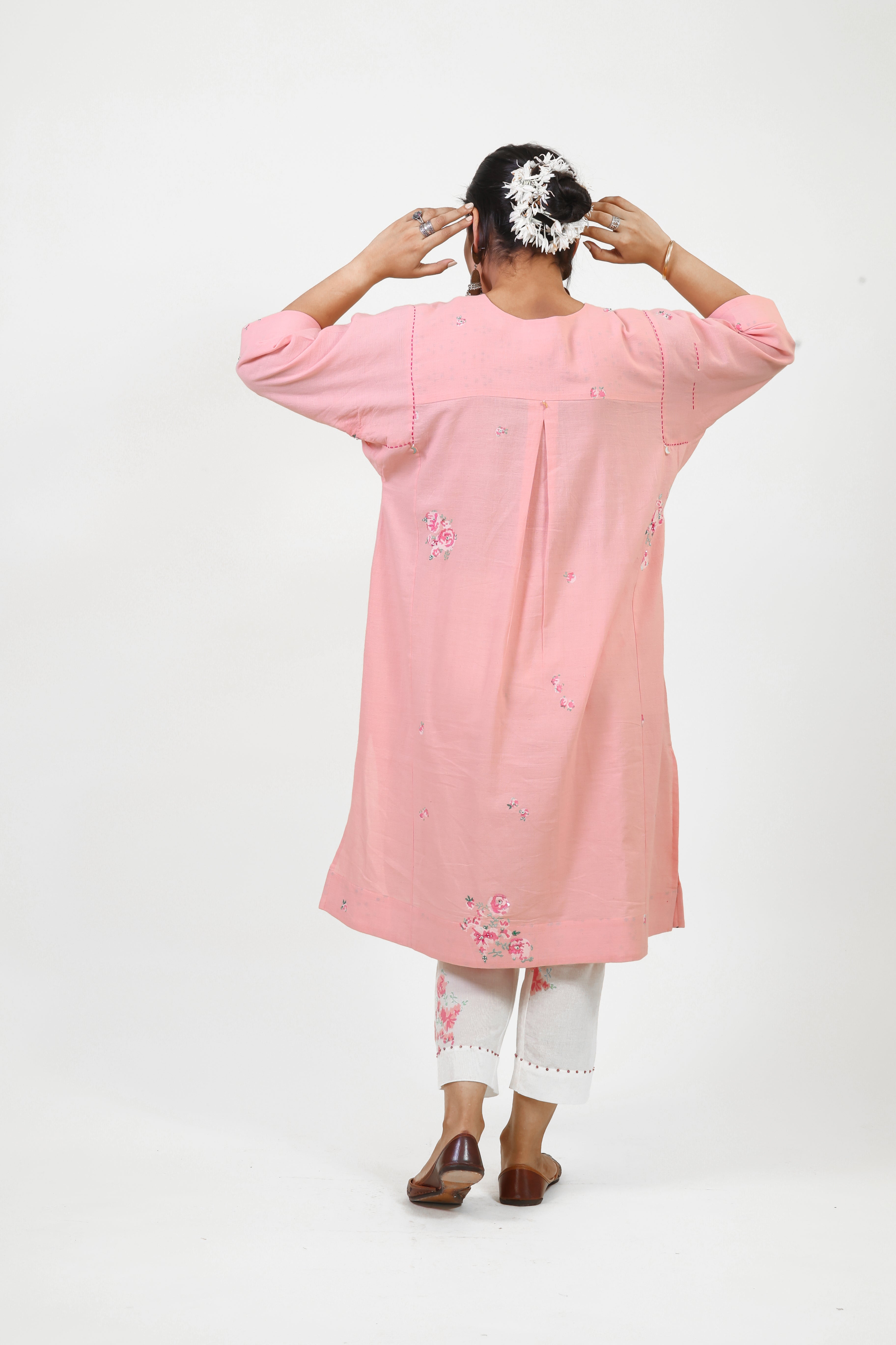 Pink floral choga bloom kurta