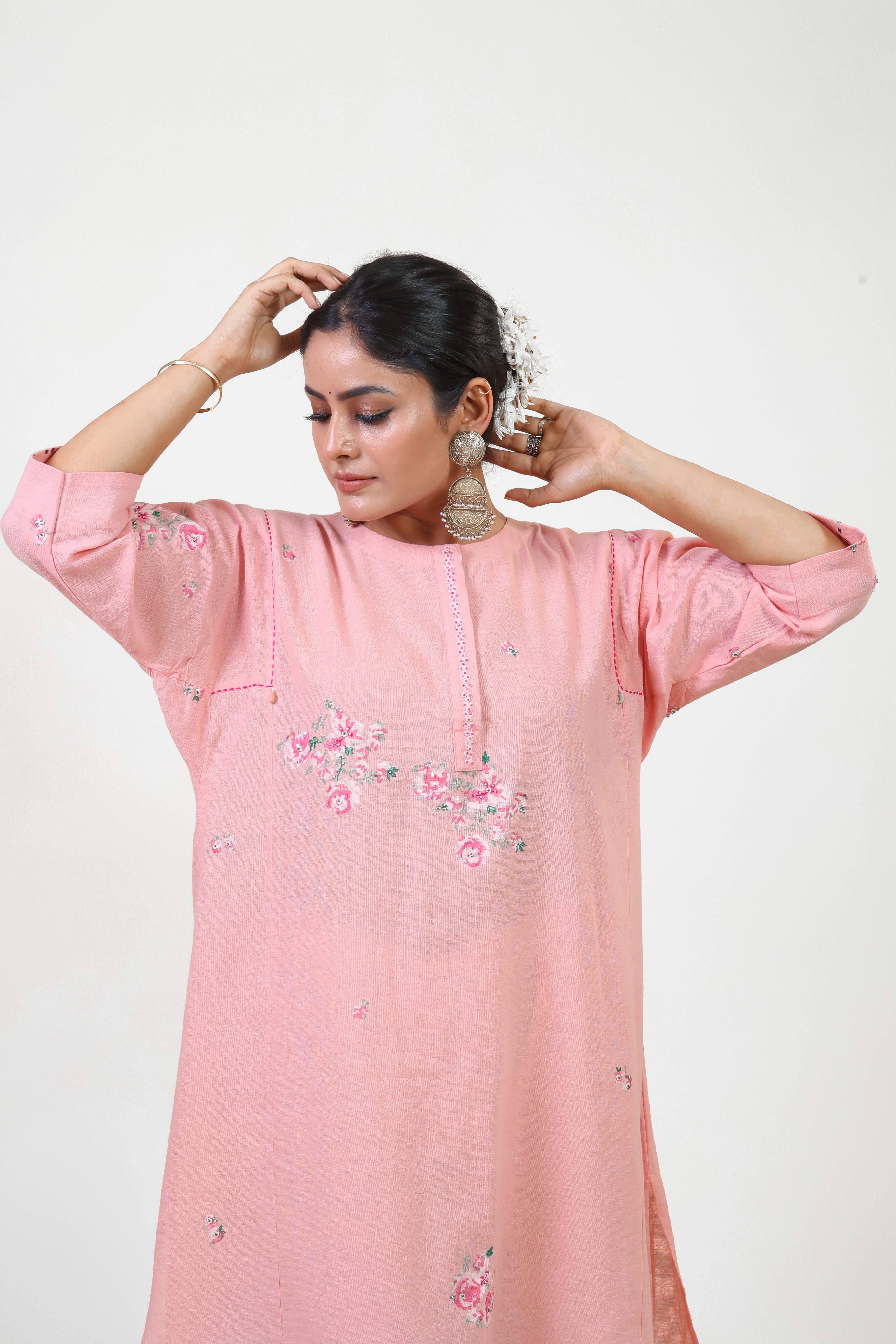 Pink floral choga bloom kurta