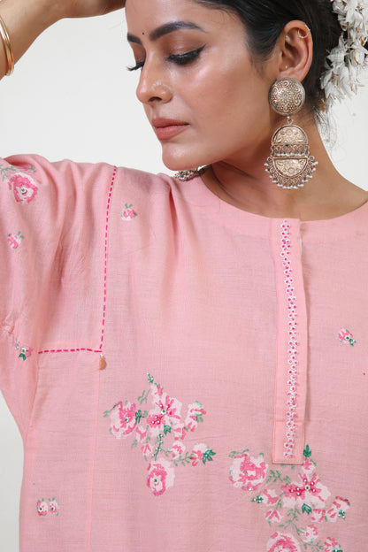 Pink floral choga bloom kurta