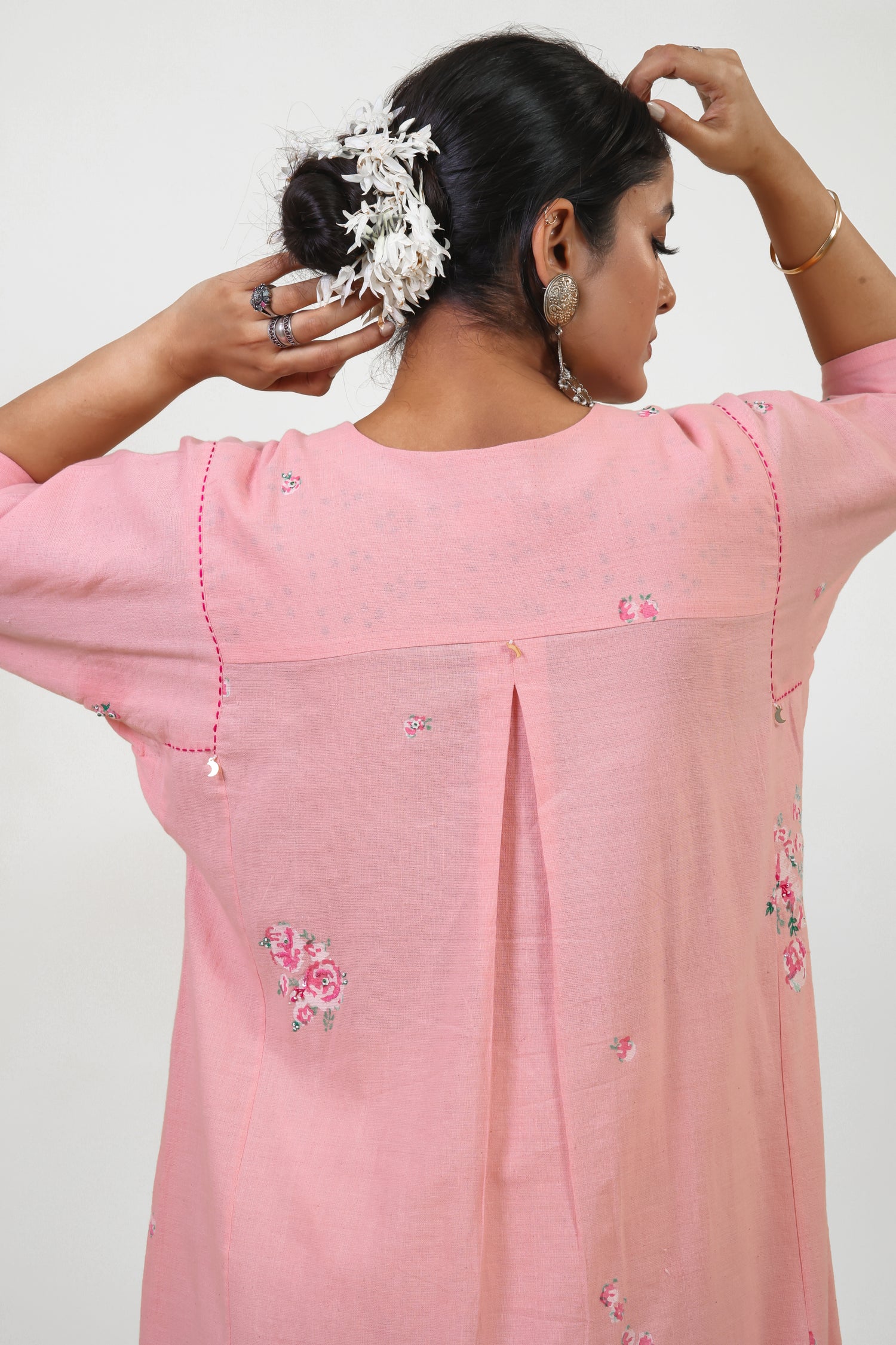 Pink floral choga bloom kurta