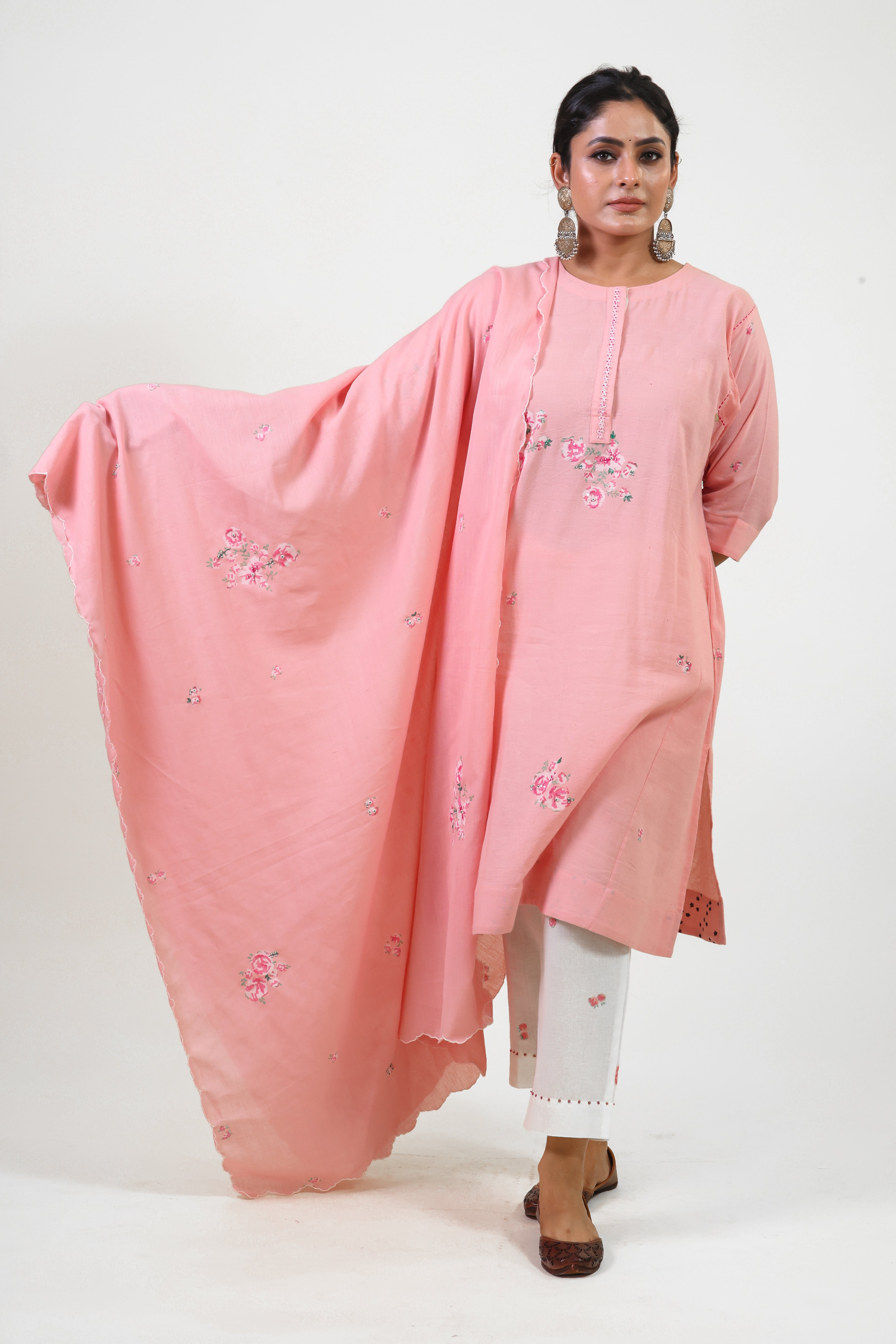 Pink floral choga bloom kurta