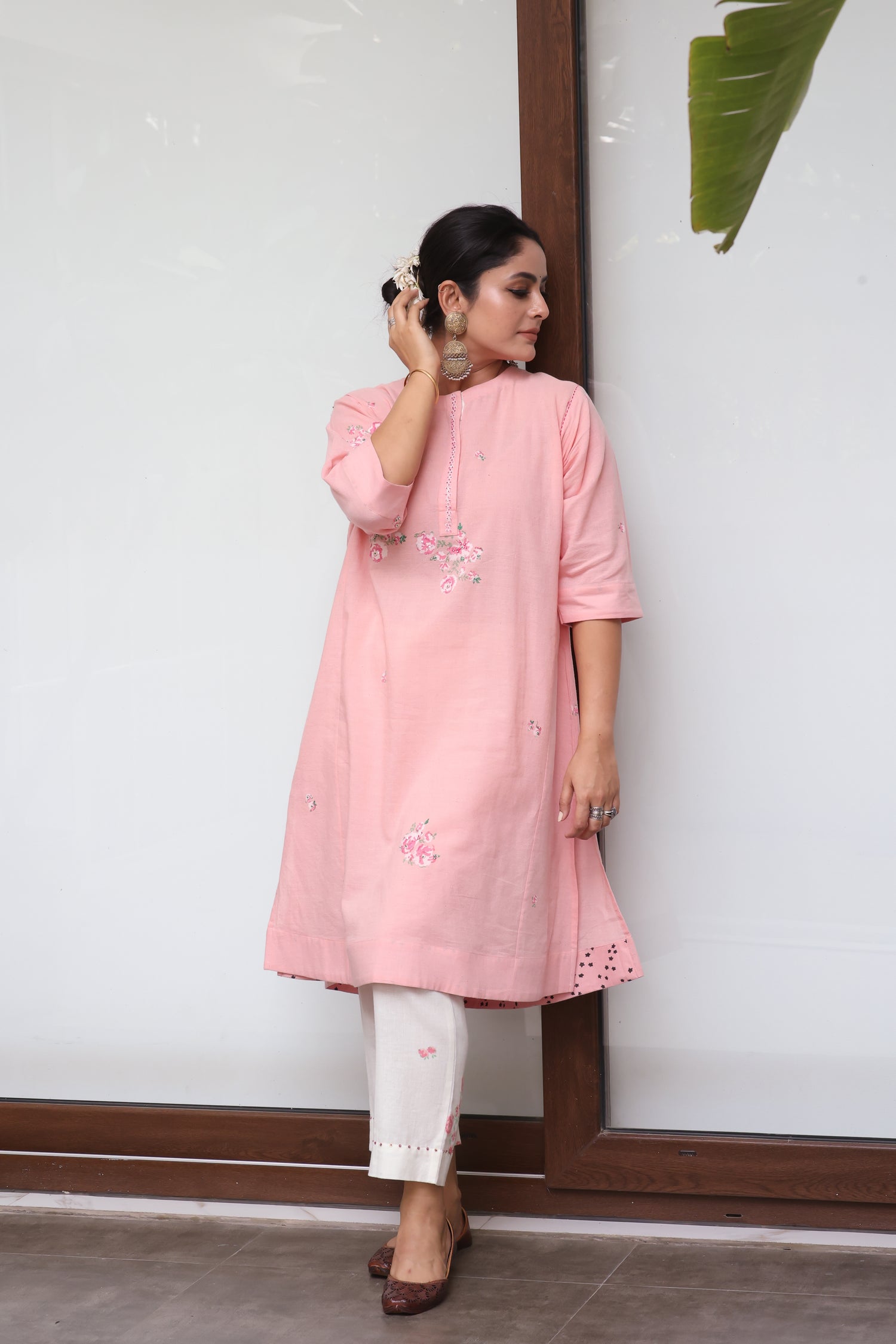 Pink floral choga bloom kurta