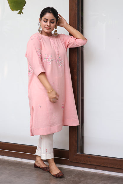 Pink floral choga bloom kurta