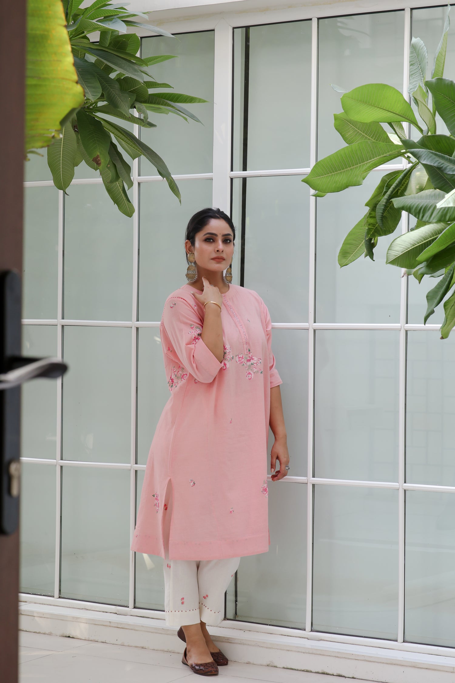 Pink floral choga bloom kurta