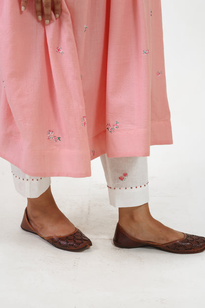 Pink V-neck gathered anarkali bloom kurta