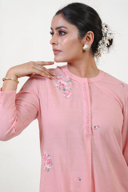 Pink floral drop shoulder bloom kurta