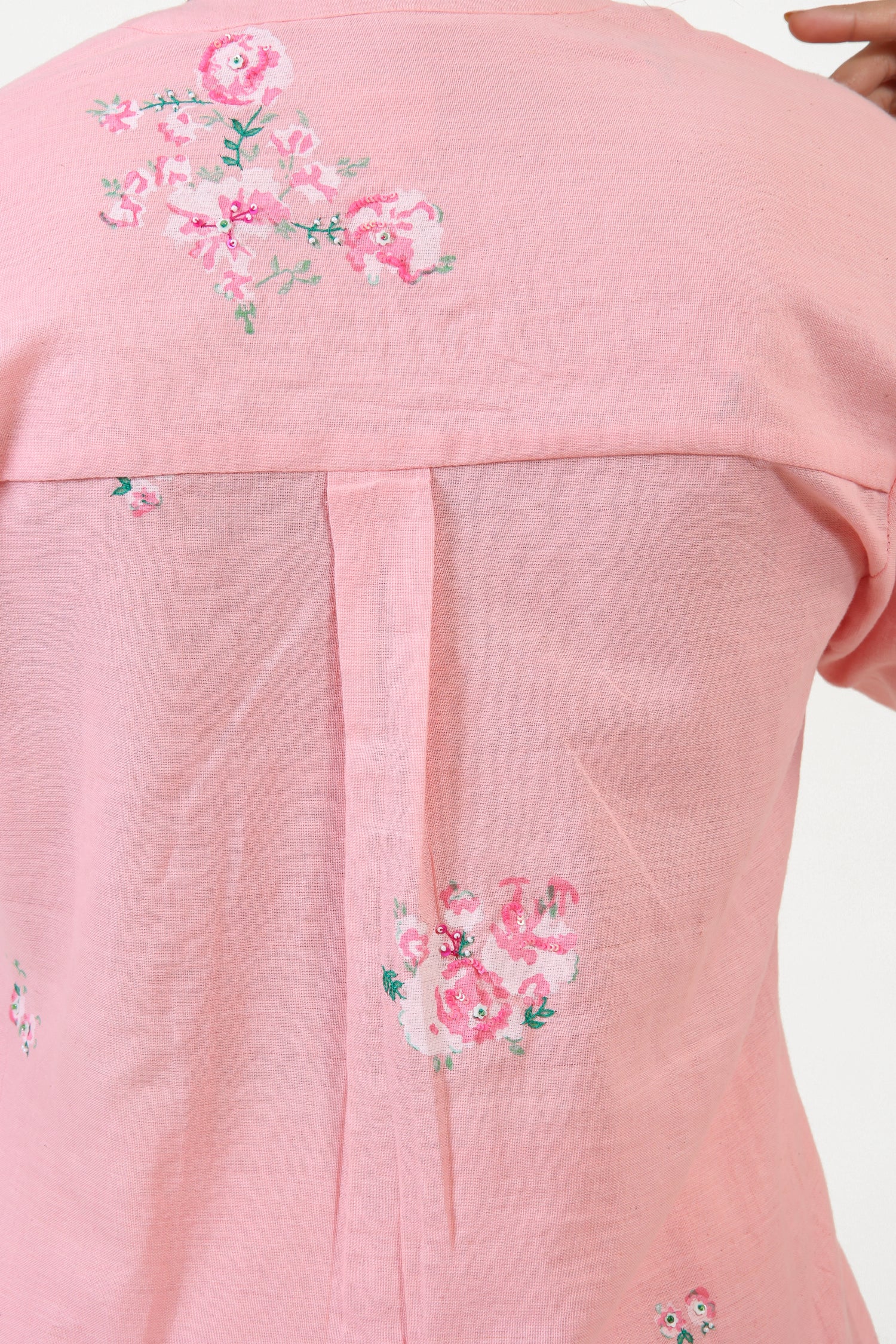 Pink floral drop shoulder bloom kurta